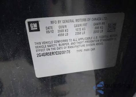 2012 Buick Regal from USA, damaged, VIN 2G4GR5ER7C9208178